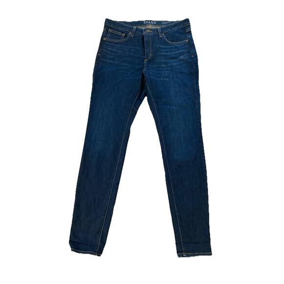 SPANX Women’s The Slim X Jeans Sz 31 Blue Denim Midrise Stretch Skinny - Picture 1 of 11